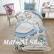 【MAIMAI SHOP♥】日韓精品 =【JPK2A02】日本代購Disney迪士尼愛麗絲夢遊仙境條文單人床包床單三件套