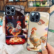 Rooster - Chicken 12 zodiac animal glass case with beautiful patterns for iPhone 17 16 15 14 13 12 1