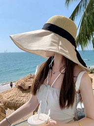 單色拼接寬邊漁夫帽,時尚的半圓頂設計,適用於夏季戶外活動,提供紫外線防護/遮陽/透氣/口罩,一尺寸適用於所有人