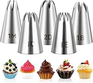 5pcs Cake Piping Tips (1M 2D 1C 1B 1E), Decorating Supplies, Nozzles, Baking Tools for Buttercream, 