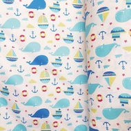 KATUN Plain cotton bed sheets by the meter with children's character motifs, Whale Tabur Star Esra W