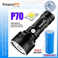 Senter LED P70 XLM-P70 USB Rechargeable 50W 1000 Lumens