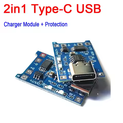 2IN1 Lithium Charger Charging Protection / Protection Board Combo Type-C PD USB TP4056 1A 1S 5V 3.7V
