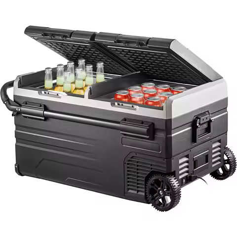 SucceBuy 75L 95L Small Car Fridge Portable Mini Dual Storage Zone Refrigerator Compressor Truck Free