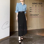 Chân váy bút chì dài cạp cao xếp ly giữa congaivn CV08 nhiều màu