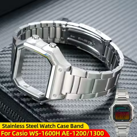 Stainless Steel Watch Case Band For Casio AE-1200/1300 WS-1600H mod kit Metal Bezel strap with Mirro