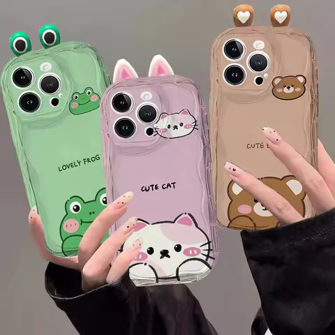 3D Ears Bear Cat Phone Case For VIVO V50 Lite V40 V30E V30 V29E V27 V27E V25 V23E Y36 Y04 Y02S Y76 Y
