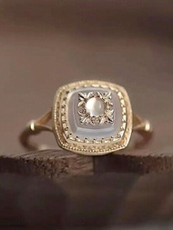 1入組時尚復古925純銀方形裝飾方晶鋯石戒指適合女士女士們珠寶和手錶週年禮物精細首飾類