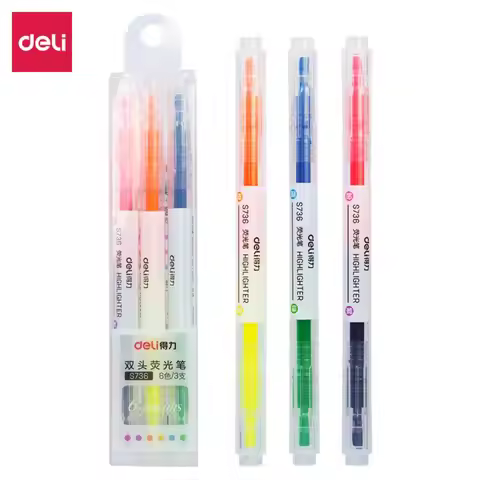 Deli 3pcs Double-Headed Highlighter 6color Children DIY Watercolor Pen Marker Pen School Stationery 