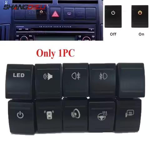 1PC Car Orange LED DRL Radar Power Seat Heating Auto Light On Off Camera Mirror Switch Button For VW