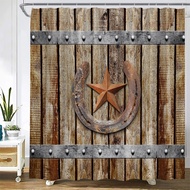 Vintage Farm Wooden Board Shower Curtain Creative Plank Texas Star Horseshoe Retro Bath Curtains Mod