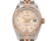 勞力士 女裝 日誌型 179171G No. D K18PG 拋光 鑽石 索引自動 手錶 二手