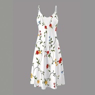 Romantic Floral Print Sleeveless Dress Spring Summer v-Neck Vest Floral Sling 2025 R9C2