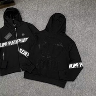 áo khoác nỉ Hoodi Zip Philip Plein Phối sọc ngang thân Logo qp phối kim tuyến sau lưng thời trang Na