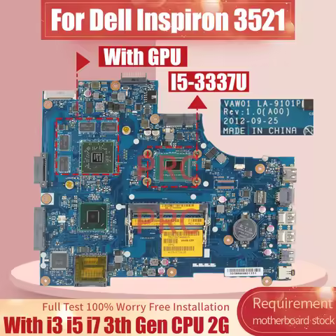 For Dell Inspiron 3521 5521 Laptop Motherboard LA-9101P LA-9104P 0P14T7 00P6TK 0MFPVH I3 I5 I7 3th W