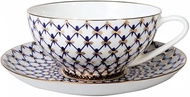 Lomonosov Porcelain Tea Cup and Saucer Cobalt Net Bone China 10 oz/300 ml