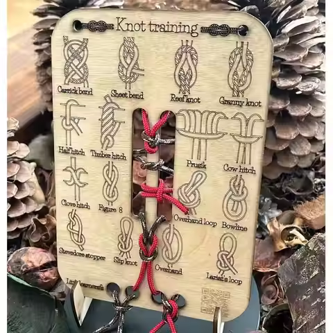 Wooden Knot Tying Practice Board Outdoor Survival Camping Rope Knot Learning Tool