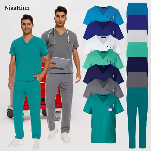 Wholesale Clinic Hospital Doctor Overalls Men's Scrubs Medical Uniform V-neck Fashion Scrub Pharmacy