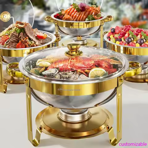 Chafing Dish Buffet Set 4 Pack, 6QT Gold Round Chafing Dishes for Buffet, High Grade Chafers and Buf