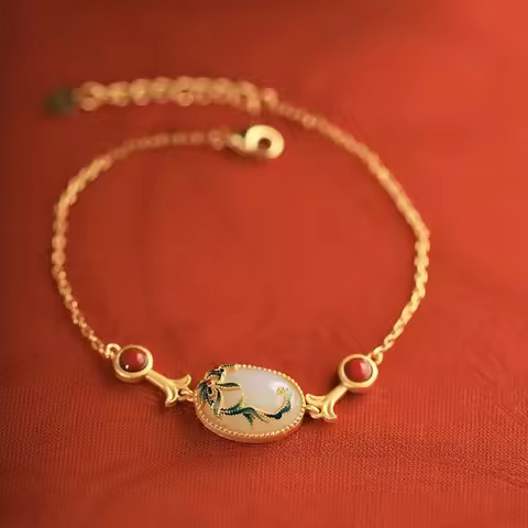 New in Exquisite enamel Small flowers bangles Natural Hotan Jade bracelet for women Simple retro Cou