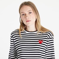CDG PLAY COMME des GARCONS Red Heart Striped Black & White Authentic Long Sleeve T-shirt XL