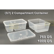 (3/7) 2 Compartment Rectangular Plastic Disposable Food Container | Tupperware Tapau Box Bekas Makan