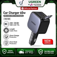 UGREEN Car Charger Built in Cable Type C Retractable Fast Charging 60W 145W