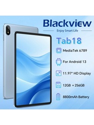 Blackview(2024) Tab18 12英吋android 13平板電腦,24gb (12+12擴展) + 256gb/1tb Tf,2000*1200 Fhd+ips顯示屏,4g平板電腦帶sim卡槽,5gwifi,16mp+8mp,8800mah電池,指紋面部雙重解鎖,harman Kardon立體聲揚聲器,支援widevine L1影片加密技術,tüv認證筆,適用於美國