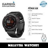 (OFFICIAL WARRANTY) Garmin Fenix 6X Pro Solar Titanium Carbon Gray DLC with Vented Titanium Bracelet (Original set 2 years Warranty By AECO Garmin Malaysia)
