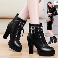 Women's Autumn/Winter Lace Up High Heeled Martin Boots Ankle Boots