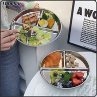 MUNDAN Divided Plates, 304 Stainless Steel Reusable Portion Control Plates, Multifunctional Round 9"