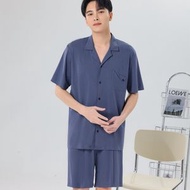 四季睡衣 日系情侶棉莫睡衣套裝 純棉短袖休閒開衫家（平行進口）（快遞送貨上門）