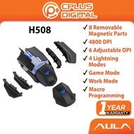 AULA H508 Wired Gaming Mouse Marco Programming with 8 Magnetic Accessories 6 Gear Adjustable