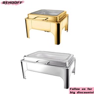 BEHOOFF Buffet Stove, Stainless Steel 6/9L Chafing Dish Buffet Set,  with Transparent Hydraulic Lid 