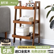 Solid Wood Storage Rack with Wheels Trolley Home Balcony Flower Rack Kitchen Movable Storage Rack Multi-Layer Side Table Bookshelf
