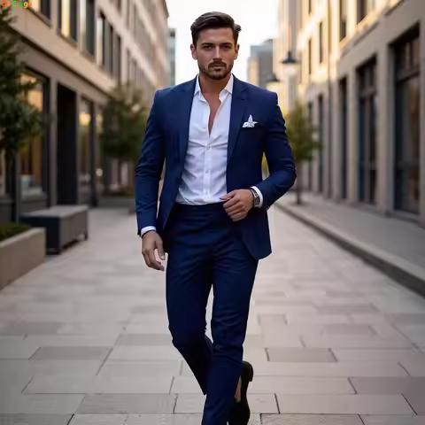 Men's Apricot-Colored 2-Piece Suit Set—a Single-breasted Long-sleeve Jacket Paired with Pants, Perfe