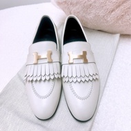 35.5碼 Hermes royal loafers 白色流蘇H釦樂福鞋/平底鞋