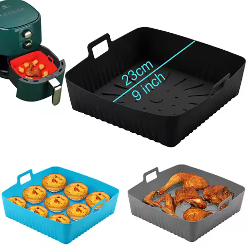 Large 23cm Air Fryer Silicone Basket 9 Inch Airfryer Liners Mold Reusable Square Oven Baking Tray Po