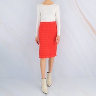 G2000 - 女士 高腰暗格紋側開叉中長半截裙 (鮮紅色)