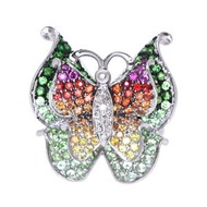 近乎全新，二手蝴蝶漸層多寶石戒指，18K 白金 (750)，15顏色。