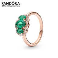 Pandora 14k Rose gold-plated ring with green crystal and clear cubic zirconia เครื่องประดับ แหวน แหว