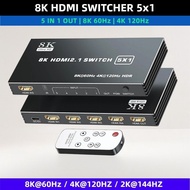 8K 60Hz 48Gbps HDMI2.1 Switch 5x1 4K 120Hz HDMI Selector Hub 5 in 1 out Metal Box for Game Console T