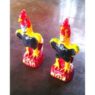 Fighting Chicken Making Merit Plaster Doll 1 Pair Height 13 Cm.plus A Lottery Incense With Insurance