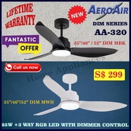 Aeroair ceiling fan with light | AA-320 Dim series | Available size 46/52 | Available color MBK/MWH| Free Delivery |
