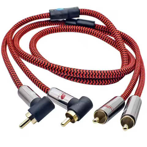 Hifi Angled RCA Audio Cable 90 Degrees Dual RCA to Dual RCA for AMP Speaker Soundbox TV CD Shielding