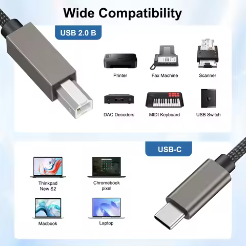 USB Printer Cable Type C Male to B Cable for Printer Fax Machine Scanner DAC Decoders MIDI Keyboard 