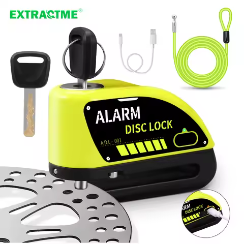 Extractme Motorcycle Alarm Disc Brake Lock 120dB Bicycle Wheel Disk Padlock Security Anti-Theft Lock