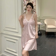 Women Sexy Night Dresses Plus Size Lace Pajamas Cami Nightdress Sexy Ice Satin Pajamas for Women wit