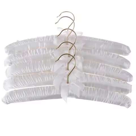5Pcs 38cm Silk Fabric Clothes Hanger Brace White Hook Button Non-Slip Hanger Wedding Dresses Clothes