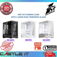 1st Player GM7 ATX Gaming Case Black White Silver 4 ARGB Fans Tempered Glass